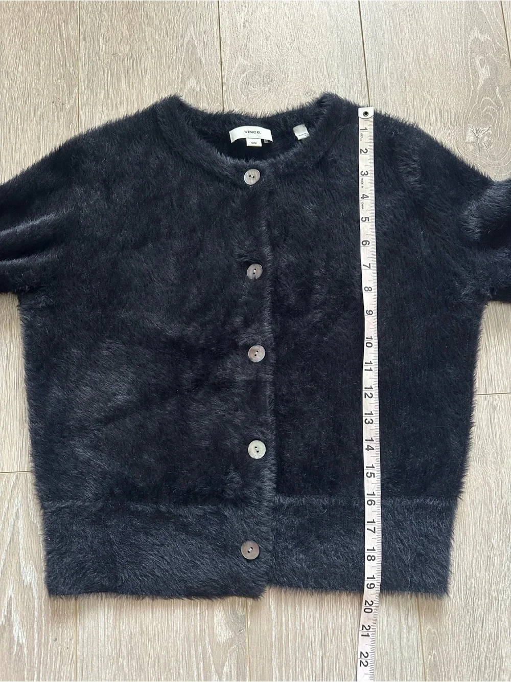 Vince Eyelash Cardigan Fuzzy Knit Button Front Long Sleeve Black Sz M